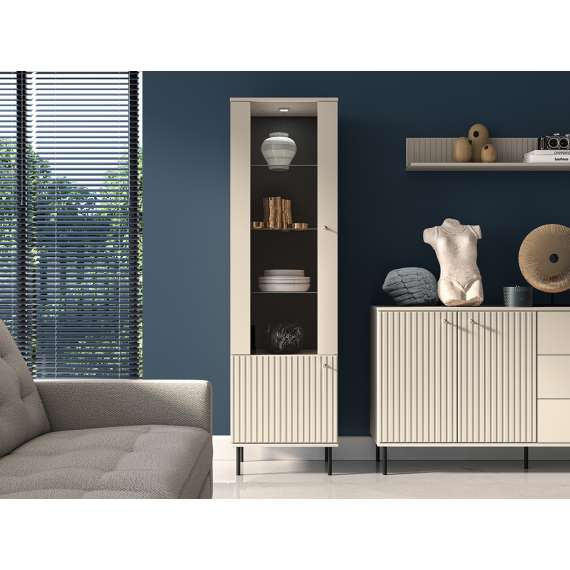Vitrineskap SOPHIE 55 x190 cm - caskmere - 1 dør - riller