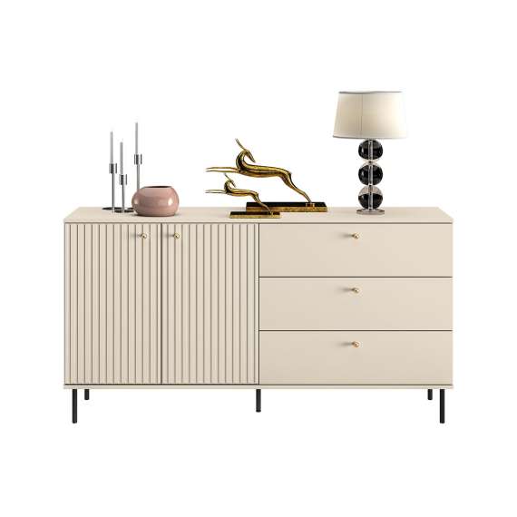 Kommode SOPHIE 160x85 cm - cashmere - 2 dører - 3 skuffer - riller