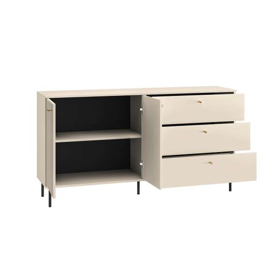 Kommode SOPHIE 160x85 cm - cashmere - 2 dører - 3 skuffer - riller