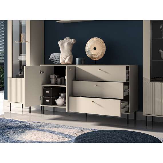 Kommode SOPHIE 160x85 cm - cashmere - 2 dører - 3 skuffer - riller