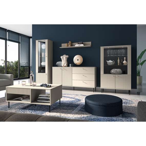 Kommode SOPHIE 160x85 cm - cashmere - 2 dører - 3 skuffer - riller
