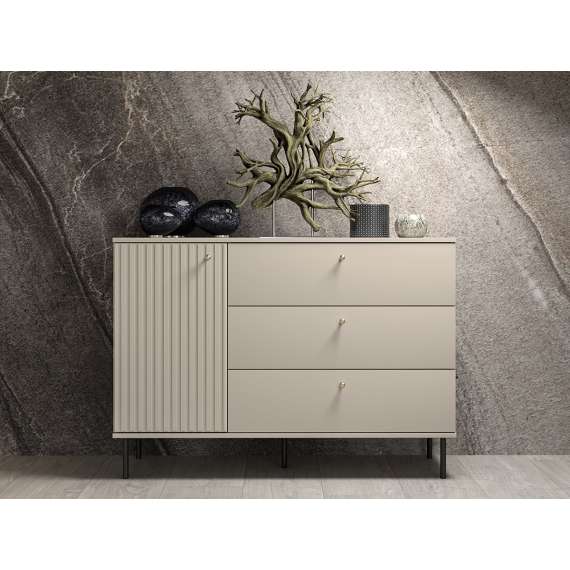 Kommode SOPHIE 160x85 cm - cashmere - 2 dører - 3 skuffer - riller