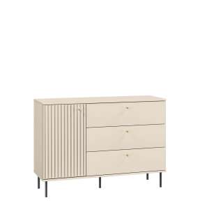 Kommode SOPHIE 120x85 cm - cashmere - 1 dør - 3 skuffer - riller