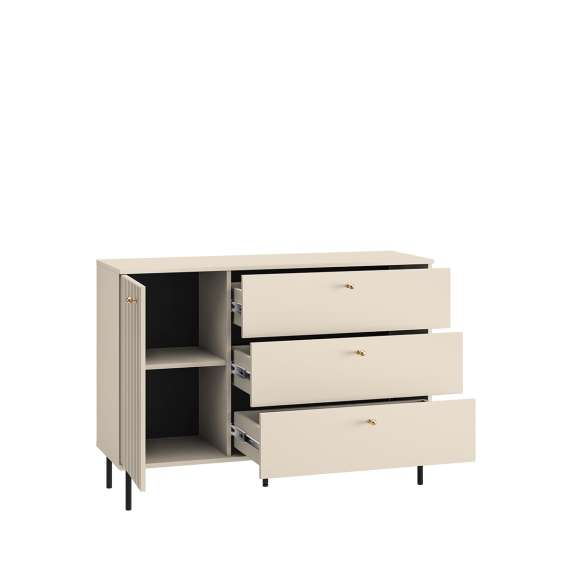 Kommode SOPHIE 120x85 cm - cashmere - 1 dør - 3 skuffer - riller