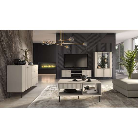 Tv-benk SOPHIE 160x53  - cashmere - 2 dører - riller