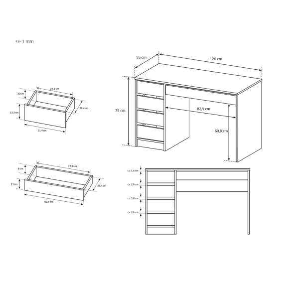 Skrivebord Ada 120 cm hvit matt
