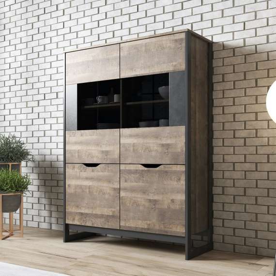 Vitrineskap Arden 109x150 cm - Trelook - Mørk - Loft stil