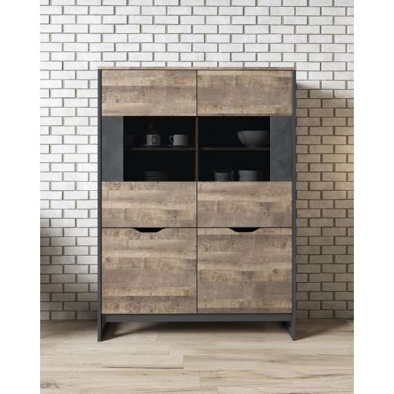 Vitrineskap Arden 109x150 cm - Trelook - Mørk - Loft stil