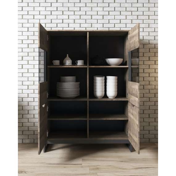 Vitrineskap Arden 109x150 cm - Trelook - Mørk - Loft stil