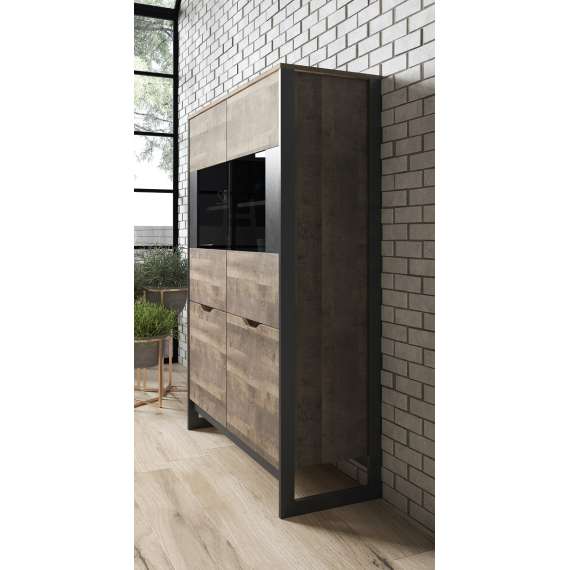 Vitrineskap Arden 109x150 cm - Trelook - Mørk - Loft stil