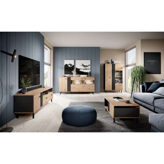 Tv-benk Madis 165x49 cm - 1 dør - 2 skuffer - 2 hyller