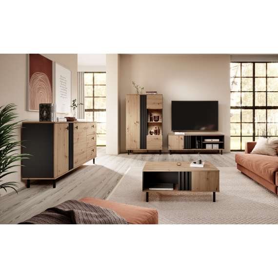 Tv-benk Madis 165x49 cm - 1 dør - 2 skuffer - 2 hyller