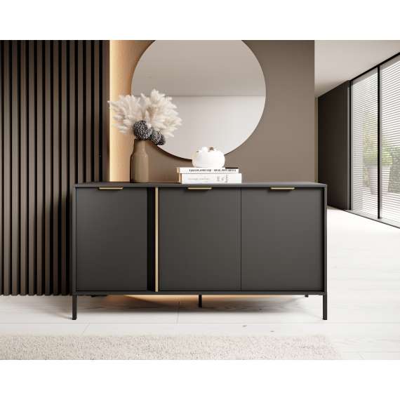 Skjenk Lars 153x82 cm - med ben - 3 dører - Antrasitt