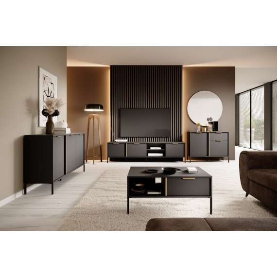 Skjenk Lars 153x82 cm - med ben - 3 dører - Antrasitt