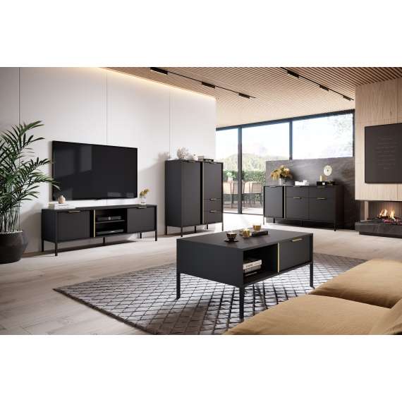 Skjenk Lars 153x82 cm - med ben - 3 dører - Antrasitt