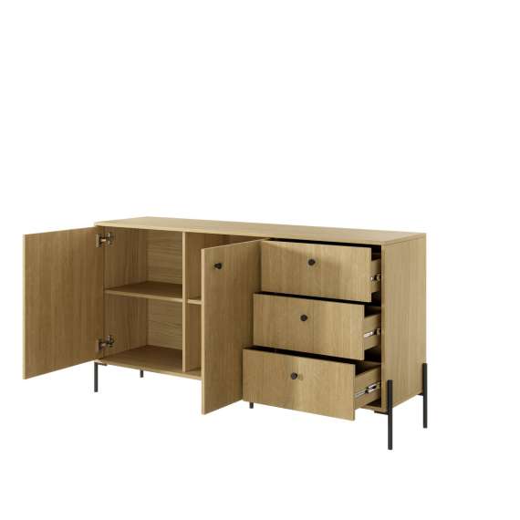 Skjenk SCANDI 157 - eik - fiskemønster - 2 dører - 3 skuffer