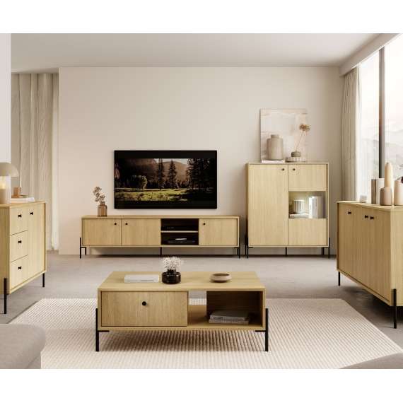 Sofabord SCANDI 101x60 - eik - fiskemønster - 2 skuffer