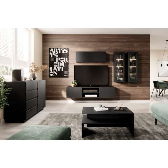 Tv-benk LOFTIA 160x36 cm - vegghengt - sort matt