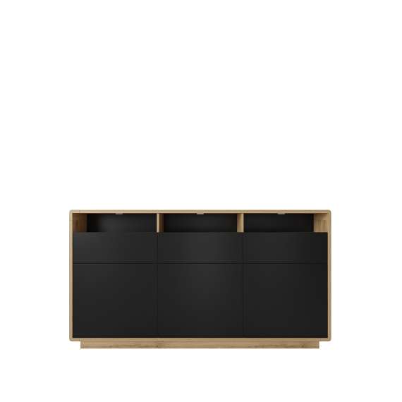 Skjenk Aston 180x95 cm - Svart matt - 3 dører - 3 skuffer