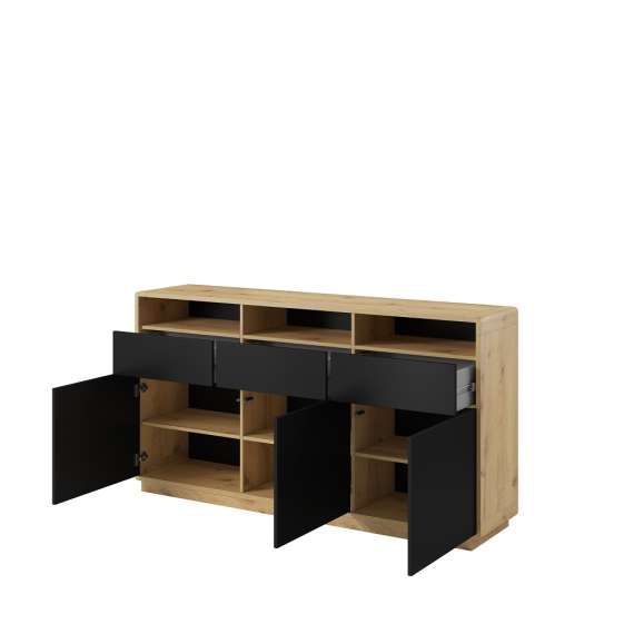 Skjenk Aston 180x95 cm - Svart matt - 3 dører - 3 skuffer