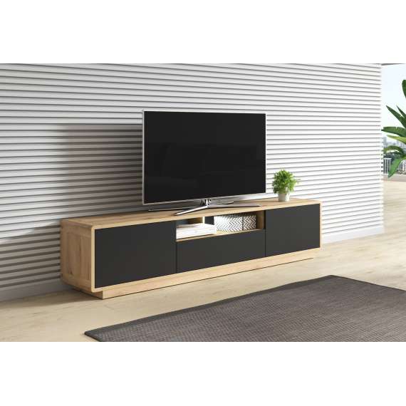 Tv-benk Aston 200x44 cm - Eik - Svart matt