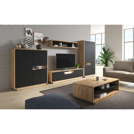 Tv-benk Aston 200x44 cm - Eik - Svart matt
