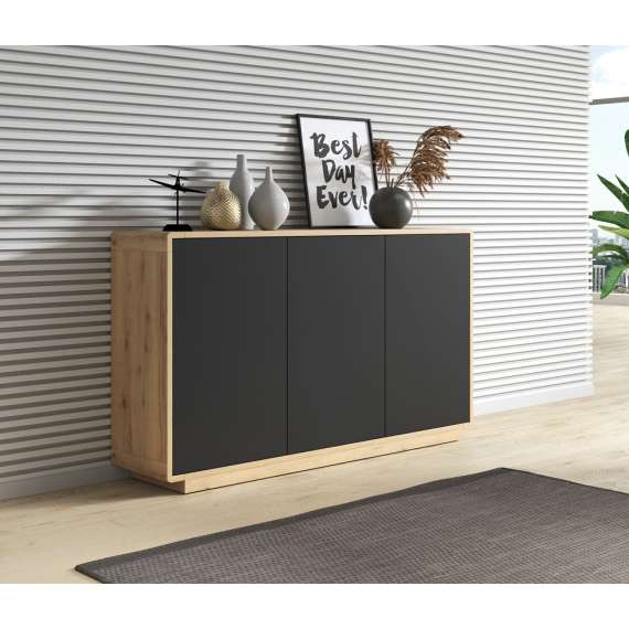 Skjenk Aston 160x74 cm - Svart matt - 3 dører