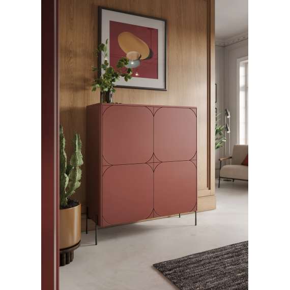 Skap Sonatia 124x140 - rustikk rød - 4 dører