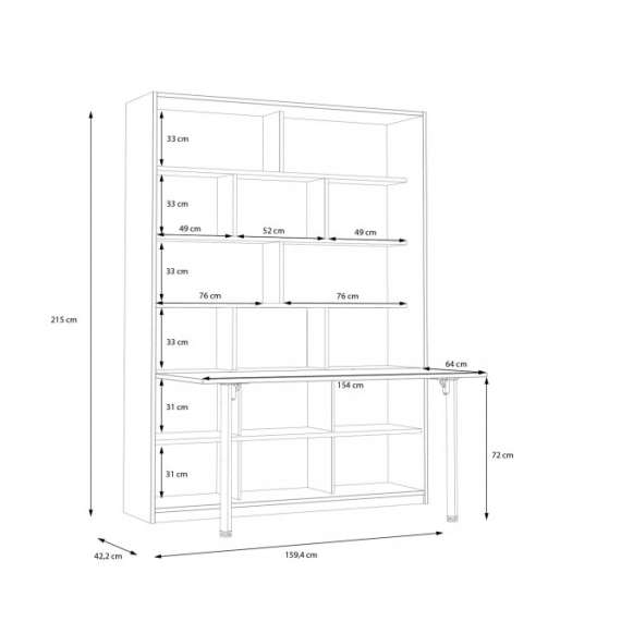 Reol med skrivebord Smarta 160 cm - Bokhylle - Flere hyller