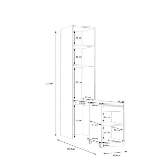 Skap med skjult skrivebord Smarta 49 cm - Høyskap