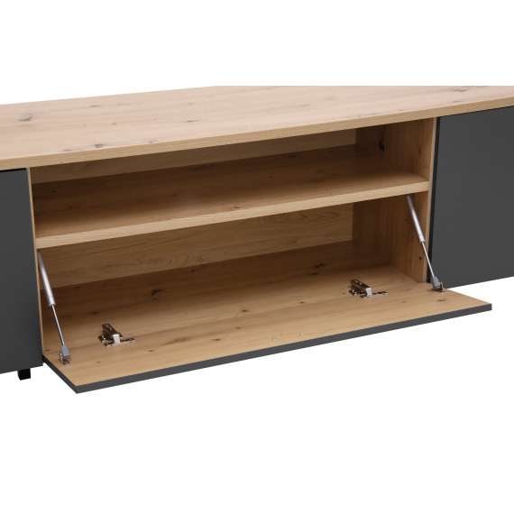 Tv-benk Adia 215x58 cm - med metallben - grafitt wolfram - eik artisan