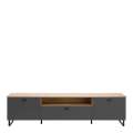 Tv-benk Adia 215x58 cm - med metallben - grafitt wolfram - eik artisan
