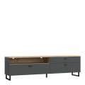 Tv-benk Adia 205x58 cm - med metallben - grafitt wolfram - eik artisan