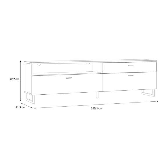 Tv-benk Adia 205x58 cm - med metallben - grafitt wolfram - eik artisan