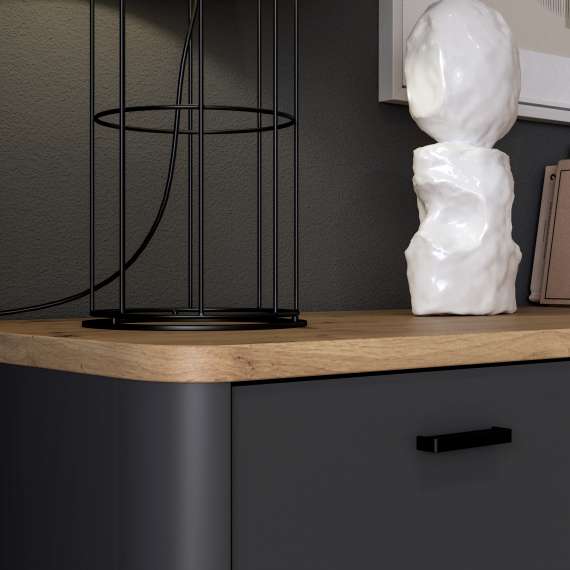 Tv-benk Adia 205x58 cm - med metallben - grafitt wolfram - eik artisan