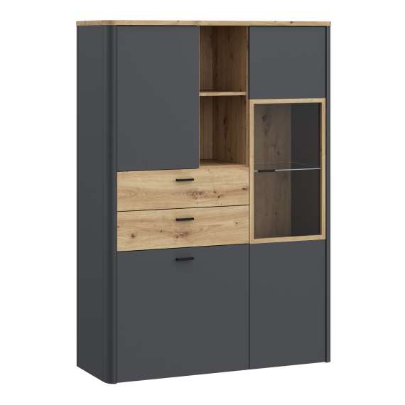Vitrineskap Adia 113x160 cm - grafitt wolfram - eik artisan