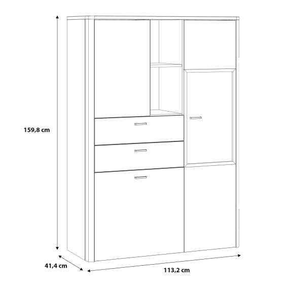 Vitrineskap Adia 113x160 cm - grafitt wolfram - eik artisan
