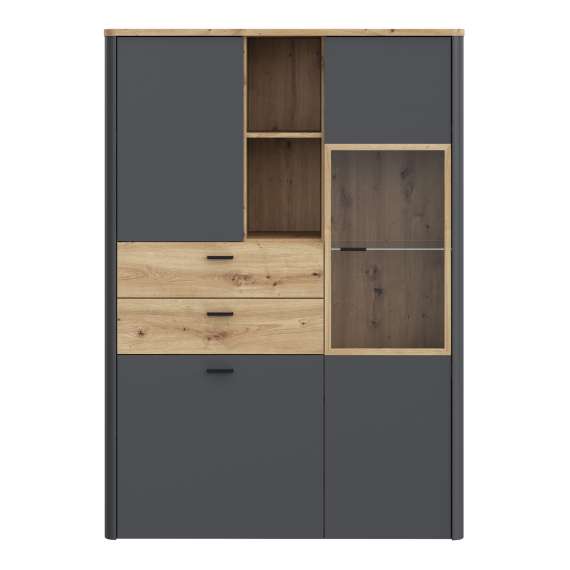 Vitrineskap Adia 113x160 cm - grafitt wolfram - eik artisan