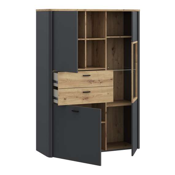 Vitrineskap Adia 113x160 cm - grafitt wolfram - eik artisan