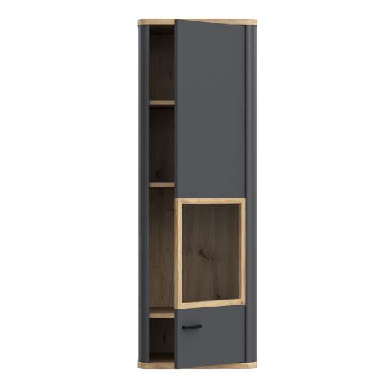 Vitrineskap Adia 113x160 cm - grafitt wolfram - eik artisan- vegghengt
