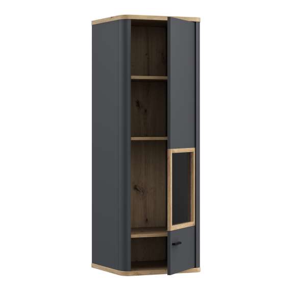 Vitrineskap Adia 113x160 cm - grafitt wolfram - eik artisan- vegghengt