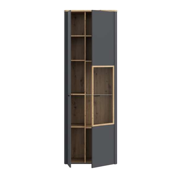Vitrineskap Adia 73x211 cm - grafitt wolfram - eik artisan