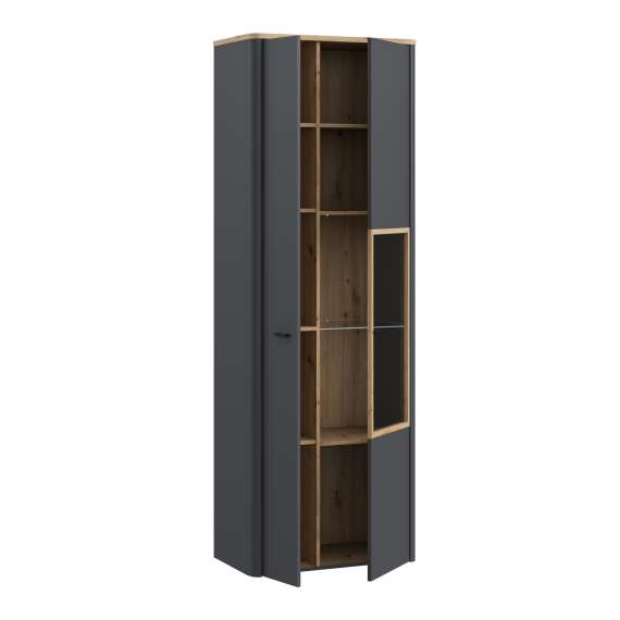 Vitrineskap Adia 73x211 cm - grafitt wolfram - eik artisan