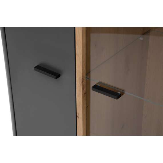 Vitrineskap Adia 73x211 cm - grafitt wolfram - eik artisan