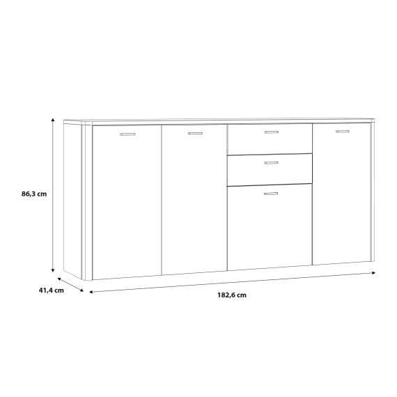 Skjenk Adia 183x86 cm - med dører og skuffer - Grafitt - Eik