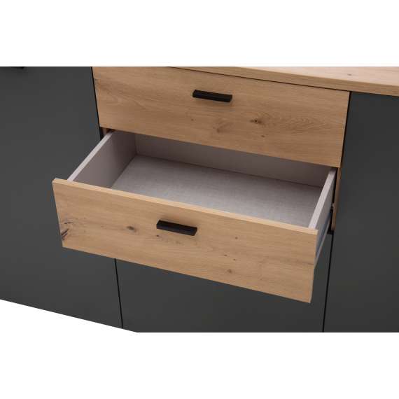 Skjenk Adia 183x86 cm - med dører og skuffer - Grafitt - Eik