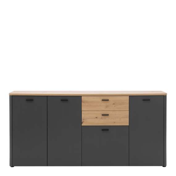 Skjenk Adia 183x86 cm - med dører og skuffer - Grafitt - Eik