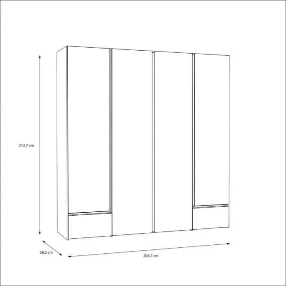 Garderobeskap Belardo 205x212 cm - 4 dører - 2 skuffer