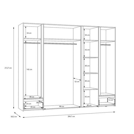 Garderobeskap Belardo 250x210 cm - 5 dører - 2 skuffer