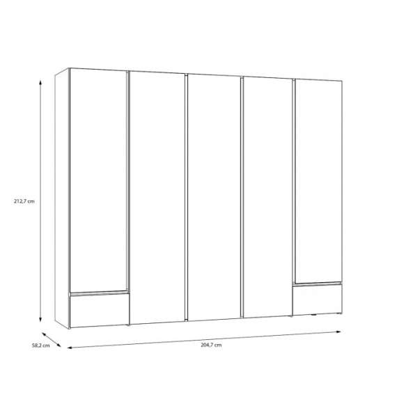 Garderobeskap Belardo 250x210 cm - 5 dører - 2 skuffer